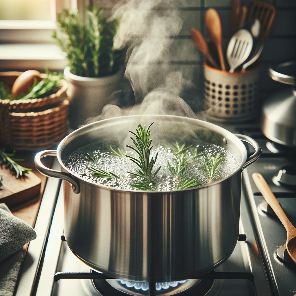 Boiling rosemary to brew hair growth tonic Boiling rosemary to brew hair growth tonic